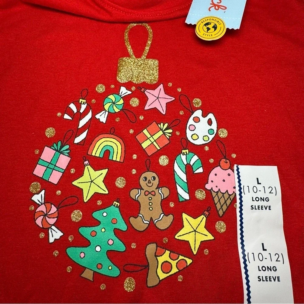 NWT Cat‎ & Jack Red Girls' Top with Gold Accent Long Sleeve Shirt Size Large New